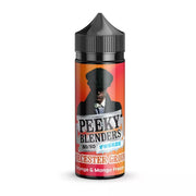 A 100ML bottle of Worcester Ground Freeze vape juice by Peeky Blenders with a label featuring an orange and mango design, indicating the flavor profile of the e-liquid.